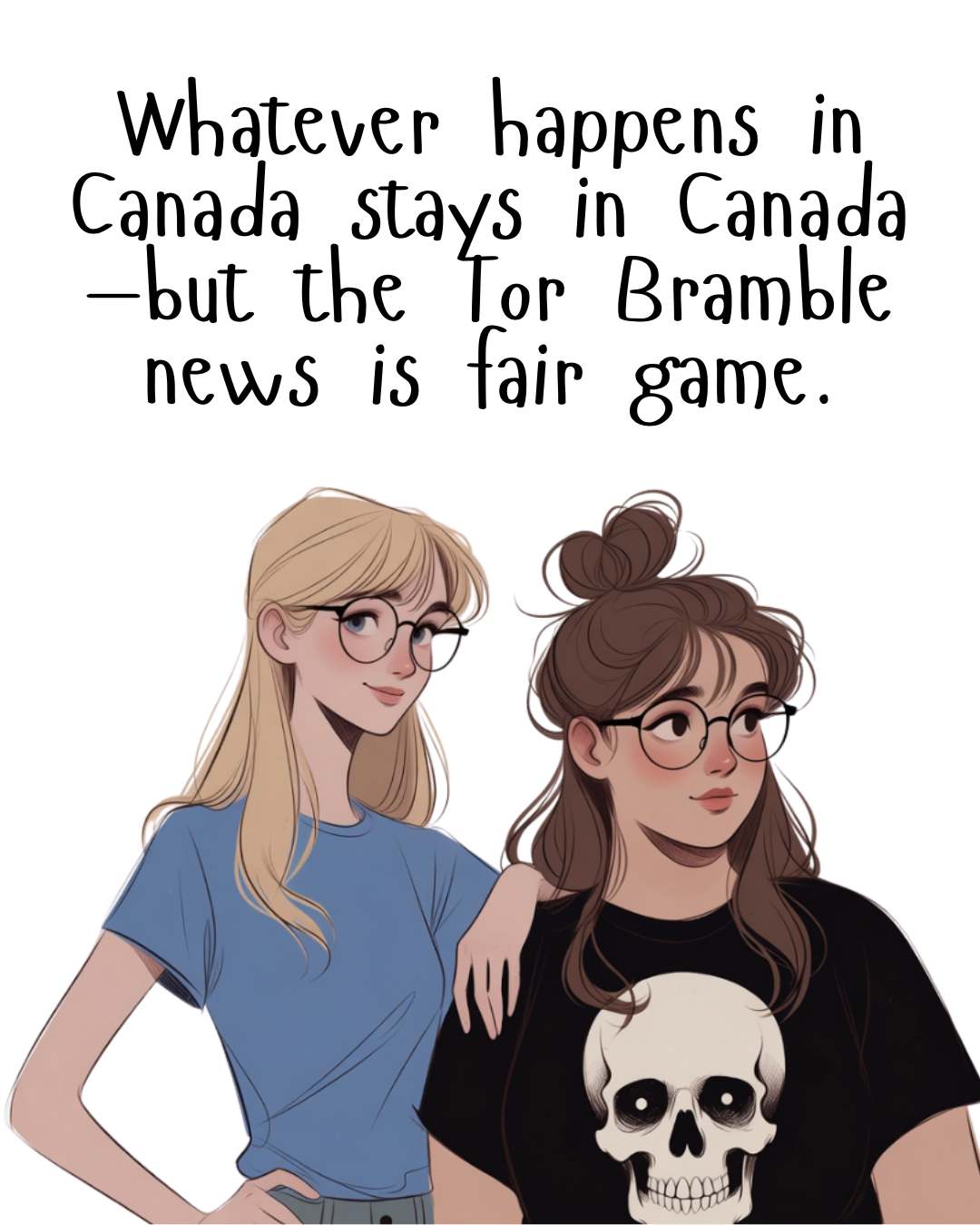Character art illustration of bestselling authors Mandy M. Roth and Michelle M. Pillow grinning mischievously