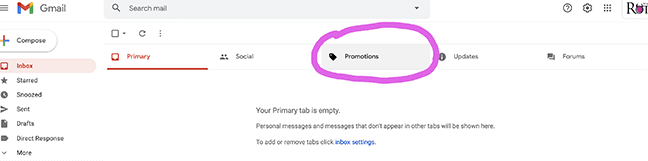 View of Promotions tab in Gmail
